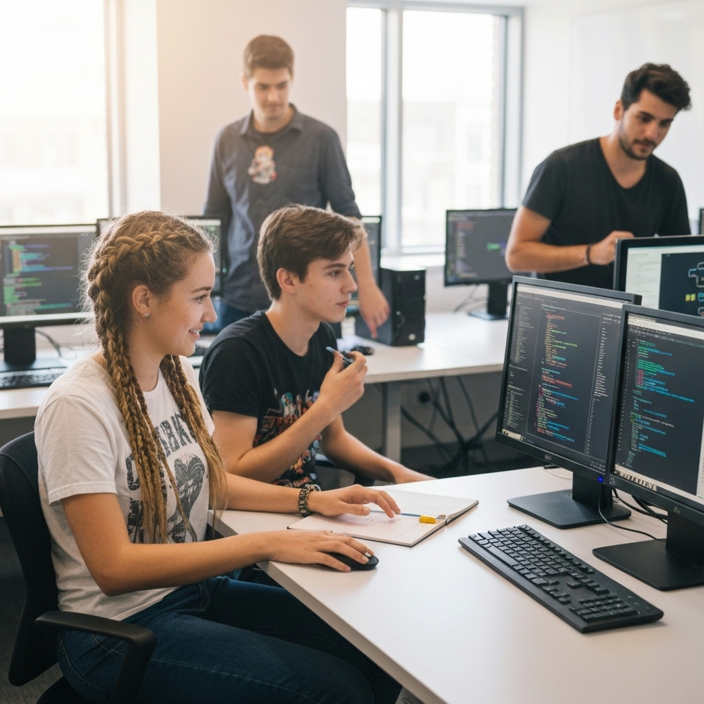 Students learning cybersecurity in an engaging digital environment